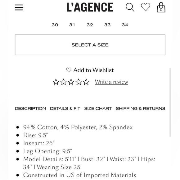 L’Agence NEW Womens Margot Skinny High Rise Jeans sz 24 Java Coated Wax Denim - Picture 8 of 14